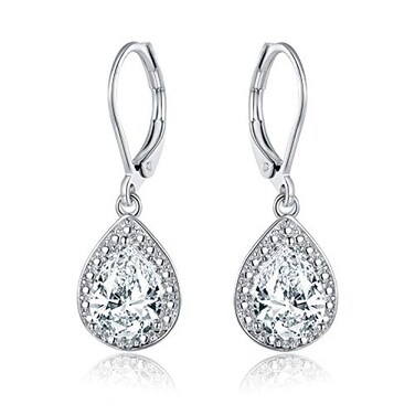 Barzel 18K White Gold Plated Cubic Zirconia Drop Earrings White Sapphire