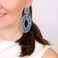 BaubleStar Kiera Raffia Tassel Fringe Rattan Hoop Drop Statement Earrings for Women Blue Tiered Thread Handmade Round Oval Cirle Dangle Fashion Jewelry