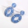 BaubleStar Kiera Raffia Tassel Fringe Rattan Hoop Drop Statement Earrings for Women Blue Tiered Thread Handmade Round Oval Cirle Dangle Fashion Jewelry
