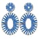 BaubleStar Kiera Raffia Tassel Fringe Rattan Hoop Drop Statement Earrings for Women Blue Tiered Thread Handmade Round Oval Cirle Dangle Fashion Jewelry