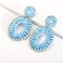 BaubleStar Kiera Raffia Tassel Fringe Rattan Hoop Drop Statement Earrings Light Blue Turquoise Tiered Thread Handmade Round Oval Cirle Dangle Fashion Jewelry for Women
