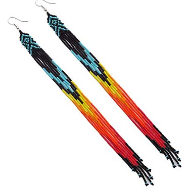BeadsCorner Tribal Extra Long Beaded Earrings Black Blue Fire