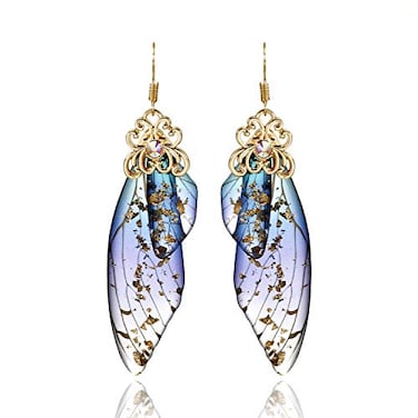 BELLA-Bee BELLABee Butterfly Wing Drop Dangle Earrings Gold Plated Crystal Rhinestone for women wedding Jewelry Blue
