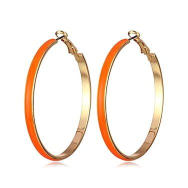 COLORFUL BLING Big Geometric Hoop Earring Multicolor Enamel Round Dangle Drop Earrings for Women Exaggerated Statement JewelryOrange