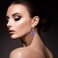 Qinpan Big Light Purple Crystal Dangle Earrings for Women JunLavenderRose Gold