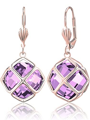 Qinpan Big Light Purple Crystal Dangle Earrings for Women JunLavenderRose Gold