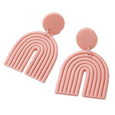 Caiyao Bohemian Layered Polymer Clay U Shape Rainbow Earrings Lightweight Statement Thick Chunky Rainbow Handmade Ceramic Clay Dangle Earrings for Women Birthday Jewelry Gift J pink color