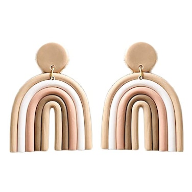 Caiyao Bohemian Layered Polymer Clay U Shape Rainbow Earrings Lightweight Statement Thick Chunky Rainbow Handmade Ceramic Clay Dangle Earrings for Women Birthday Jewelry GiftE brown
