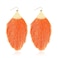 RIAH FASHION Bohemian Silky Thread Fan Fringe Tassel Statement Earrings Lightweight Strand Feather Shape Dangles Feather Fringe Neon Orange