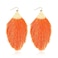RIAH FASHION Bohemian Silky Thread Fan Fringe Tassel Statement Earrings Lightweight Strand Feather Shape Dangles Feather Fringe Neon Orange