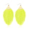 RIAH FASHION Bohemian Silky Thread Fan Fringe Tassel Statement Earrings Lightweight Strand Feather Shape Dangles Feather Fringe Neon Yellow