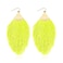 RIAH FASHION Bohemian Silky Thread Fan Fringe Tassel Statement Earrings Lightweight Strand Feather Shape Dangles Feather Fringe Neon Yellow