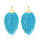 RIAH FASHION Bohemian Silky Thread Fan Fringe Tassel Statement Earrings Lightweight Strand Feather Shape Dangles Feather Fringe White
