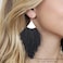 RIAH FASHION Bohemian Silky Thread Fan Fringe Tassel Statement Earrings Lightweight Strand Feather Shape Dangles Feather Fringe White