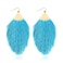 RIAH FASHION Bohemian Silky Thread Fan Fringe Tassel Statement Earrings Lightweight Strand Feather Shape Dangles Feather Fringe White