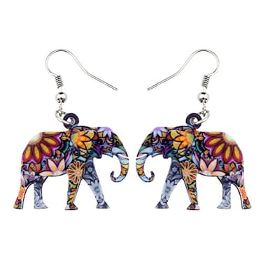 BONSNY Acrylic Africa Jungle Elephant Drop Dangle Statement for Women Earrings Jewelry Charms Gifts Multicolor