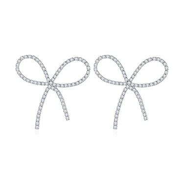 FAMARINE Bow Earrings for Women Silver Plated Cubic Zirconia Bow Drop Earrings for Women Present