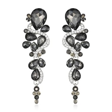 BriLove Wedding Bridal Dangle Earrings for Women Bohemian Boho Crystal Multiple Teardrop Chandelier Long Jewelry SilverTone Grey Black