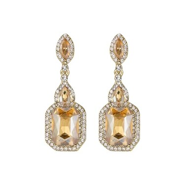 BriLove Wedding Statement Big Earrings for Women Emerald Cut Crystal Infinity Figure 8 Chandelier Large Long Earring Champagne