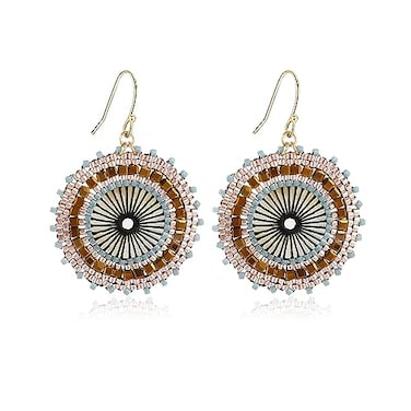 Joya Love Brown Beaded Earrings For Women Summer Beach Handmade Colorful Glass Bead Statement Earrings Bohemia Hoop Dangle Earring For Wom