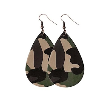 INENIMARTJ Camo Earrings for WomenCamouflage Leather Teardrop Dangle Earrings Cool Lightweight Leather Drop Earrings A