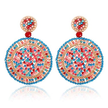 CEALXHENY Beaded Drop Earrings for Women Handmade Colorful Bead Earrings Bohemia Hoop Dangle Earring for Women C Multicolor