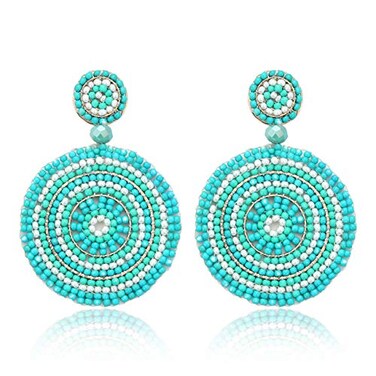 CEALXHENY Beaded Drop Earrings for Women Handmade Colorful Bead Earrings Bohemia Hoop Dangle Earring for Women E Blue