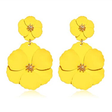 CEALXHENY Flower Dangle Earrings Boho Layered Floral Petal Drop Earrings Statement Stud Earring for Women AYellow