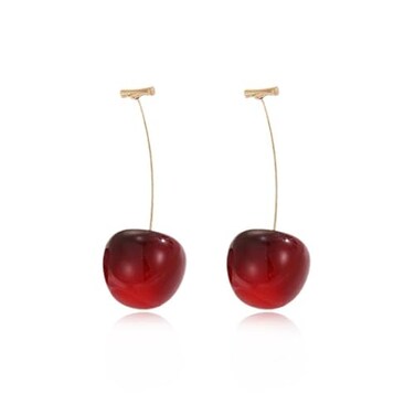 Decixde Cherry Earrings for Women Fun Fruit Drop Dangle Earrings Cute 3D Red Cherry Jewelry Unique Fruit Charm Jewelry for Women Wine Red