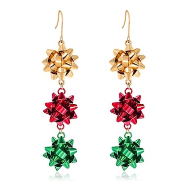 QOCAOFIG Christmas Earrings for Women Cute Green Christmas Gift Bow Dangle Earring Holiday Crazy Party Drop Stud Earrings Colorful Bow1