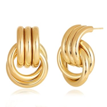 Spiritlele Chunky Gold Plated Earrings Big Knot Earring for Women Golden Drop Dangle Statement Earrings Jewelry