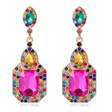 Moiegouct Colorful Zinc Rhinestone Dangle Statement Earrings Long Crystal Dangling Drop Earrings for Women Formal Wedding Bride Prom