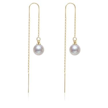 Cowlyn Pearl Tassel Threader Earrings 925 Sterling Silver Long Drop Dangle Ear Line Eardrop Piercing Hypoallergenic Jewelry for Women