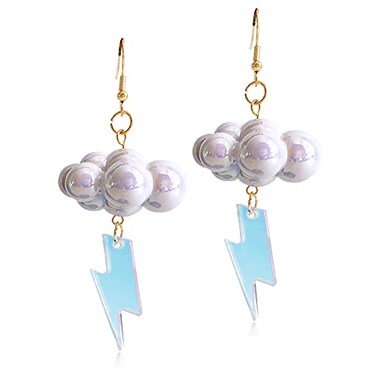 JIUIQL Cute Handmade Sparkly Large 3D Resin Cloud Lightning Weather Dangle Drop Hook Earrings for Women