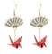 CutieJewelry Crane Origami Bird Fan Dangle Cute Pretty Earrings Red Fan