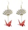CutieJewelry Crane Origami Bird Fan Dangle Cute Pretty Earrings Red Fan