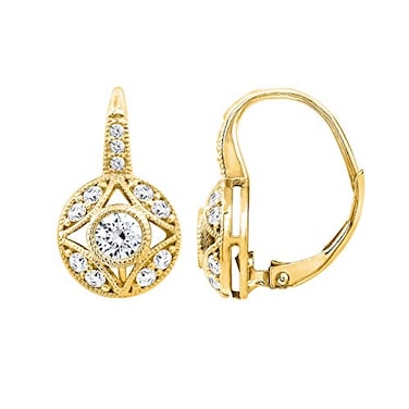 DIAMONBLISS Yellow Gold Plated Sterling Silver Cubic Zirconia 1 carat Antique Design Leverback Earrings