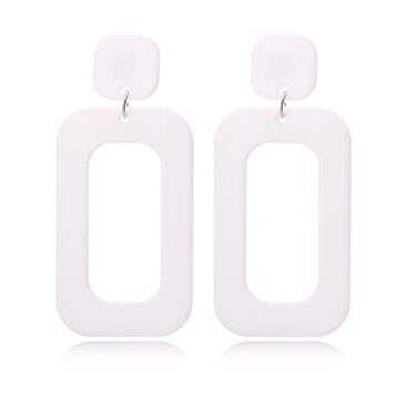 DIYANMMY Retro Simple Acrylic Geometric Square Hollow Earrings for Women White Statement Drop Earring Acrylic Square Hollow Earrings