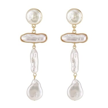 Donabus Statement Pearl Dangle EarringsGold and Large PearlLuxury Chandelier Organic Style Earrings A