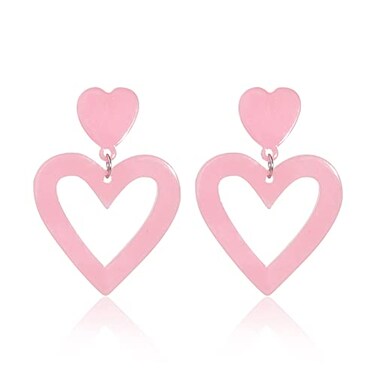 COLORFUL BLING Double Heart Dangle Drop Earring Love Heart Dangle Earrings for Women Valentines Day Mothers Day BirthdayPink