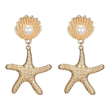 Doubnine Sea Star Starfish Earrings Golden Hoop Dangle Mermaid Beach Statement Summerfeels Festvial Women Accessories Gift