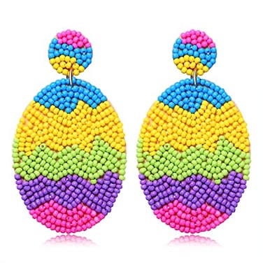 ARATLENCH Easter Earrings for Women Boho Colorful Hypoallergenic Easter Egg Beaded Dangling Earrings Cute Spring Birthday Party Jewelry Accessory Gift