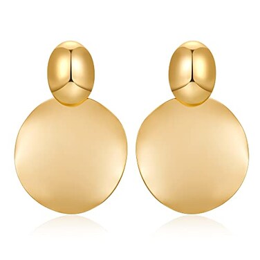 FAMARINE Big Disc Statement Earrings Smooth Round Hammered Dangle Earrings for Women Earrings Fashion Jewelry