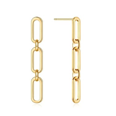 FAMARINE Gold Chain Drop Earrings for Women 14K Real Gold Plated 52mm Length 75mm Width Lightweight and Durable