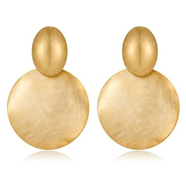 FAMARINE Matte Disc Drop Dangle Earrings Statement Brushed Round Hammered Women Earrings Fashion Jewelry Small