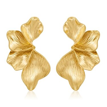 FAUTHENTICUTE Large Gold Flower Statement Earrings For Women Exaggerated Leaf Dangle Earrings Summer Bohemian Striped Sectored Geometric Earrings