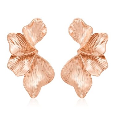 FAUTHENTICUTE Rose Gold Flower Statement Earrings For Women Large Summer Bohemian Striped Sectored Leaf Dangle Earrings