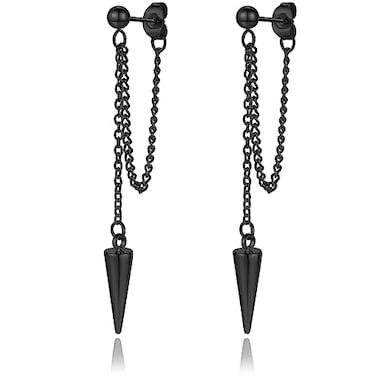Fiklon Black Dangle Earrings For Women Trendy Stainless Steel Chain Edgy Drop Goth Punk Spike Earring Gothic Jewelry for Women SpikeBlack