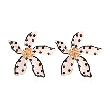 ZMJK Flower Stud Earrings Polka Dot Flower Floral Earrings Cute Polka Dot Pattern Elegant Dangle Earrings for Women White