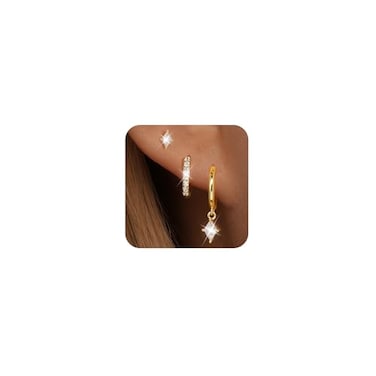GEORGE Â· GEORGE SMITH 3 Pairs Sterling Silver Hoop Earrings Set for Women Cubic Zirconia Huggie Hoops and Stud Earrings Dainty Earrings for Sensitive Ears Multiple Piercings